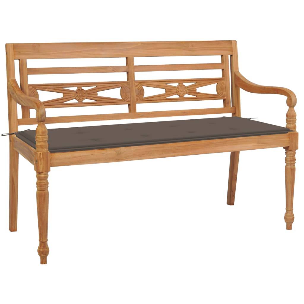 Helloshop26 - Banc de jardin meuble de patio d'extérieur terrasse avec coussin taupe 120 cm bois de teck massif - Imagen 1