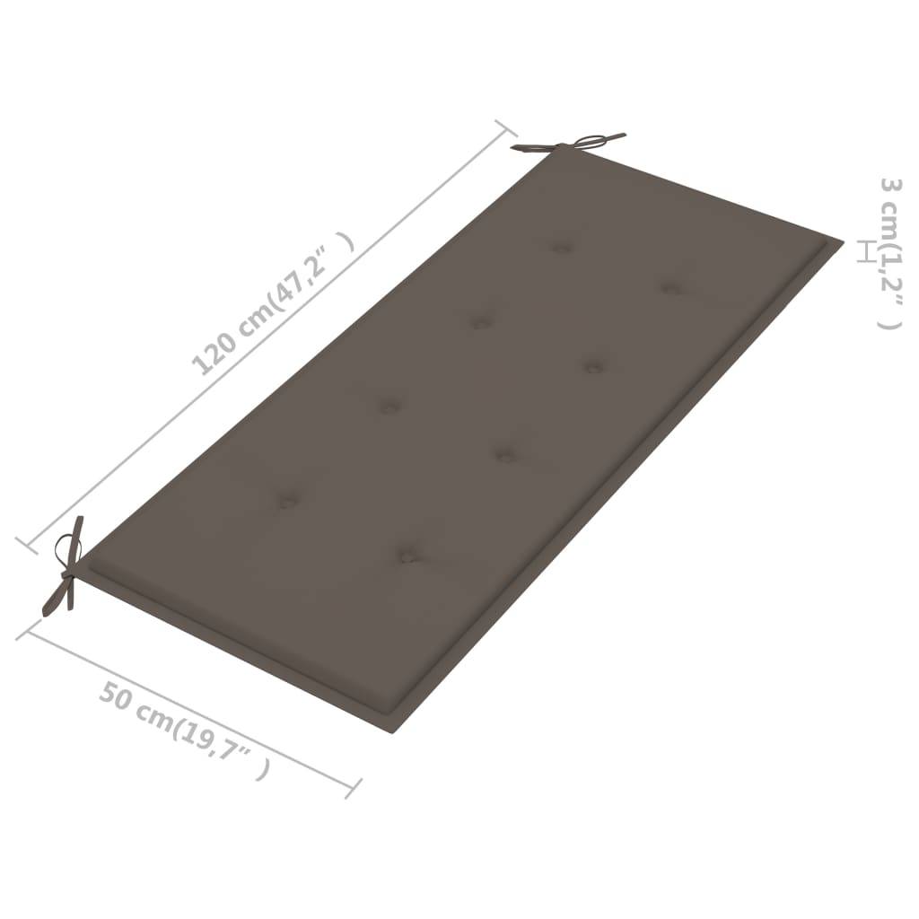 Helloshop26 - Banc de jardin meuble de patio d'extérieur terrasse avec coussin taupe 120 cm bois de teck massif - Imagen 9