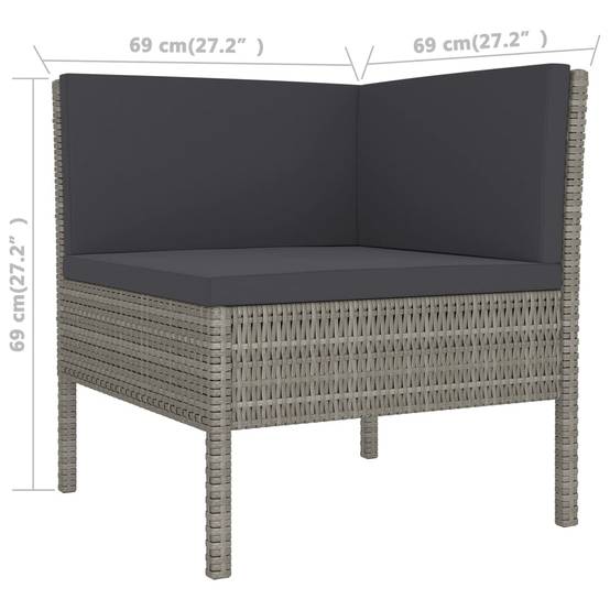Helloshop26 - Salon de jardin meuble d'extérieur ensemble de mobilier 7 pièces avec coussins résine tressée gris - Imagen 5
