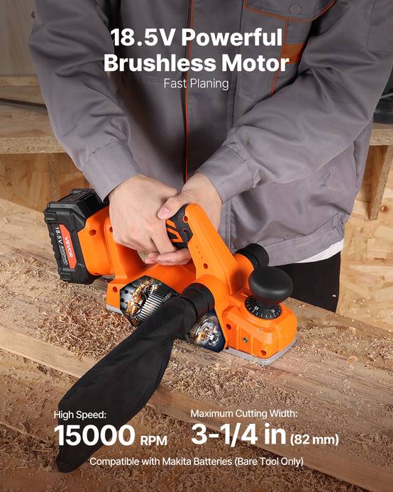 VEVOR Rabot Électrique sans Fil Raboteuse à Bois à Main 82 mm sans Batterie - Image 2