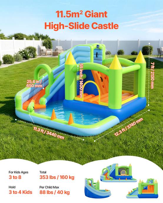 Vevor - VEVOR Château Gonflable Aire de Jeux Enfant 344x374x213 cm Toboggan Aquatique - Image 2