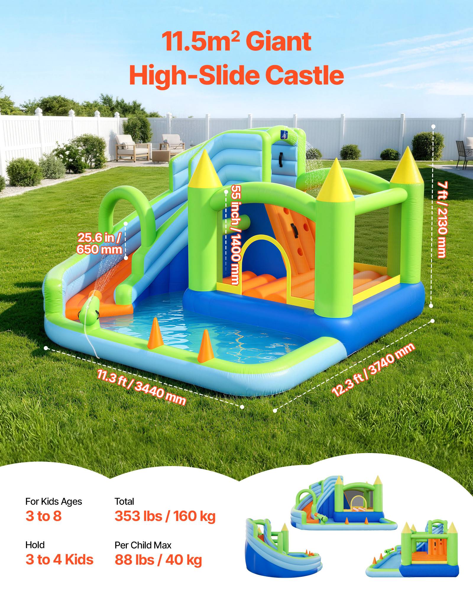 Vevor - VEVOR Château Gonflable Aire de Jeux Enfant 344x374x213 cm Toboggan Aquatique - Image 2