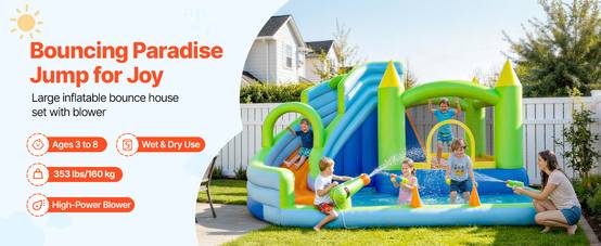 Vevor - VEVOR Château Gonflable Aire de Jeux Enfant 344x374x213 cm Toboggan Aquatique - Image 9