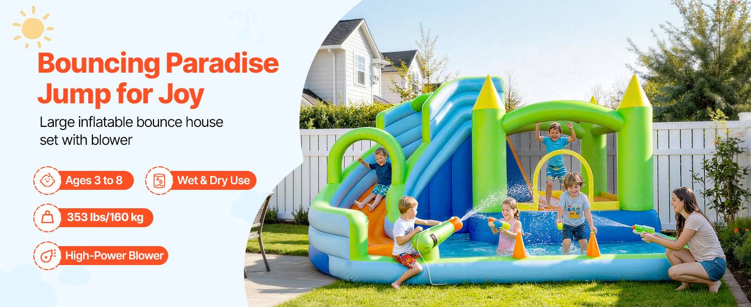 Vevor - VEVOR Château Gonflable Aire de Jeux Enfant 344x374x213 cm Toboggan Aquatique - Image 9