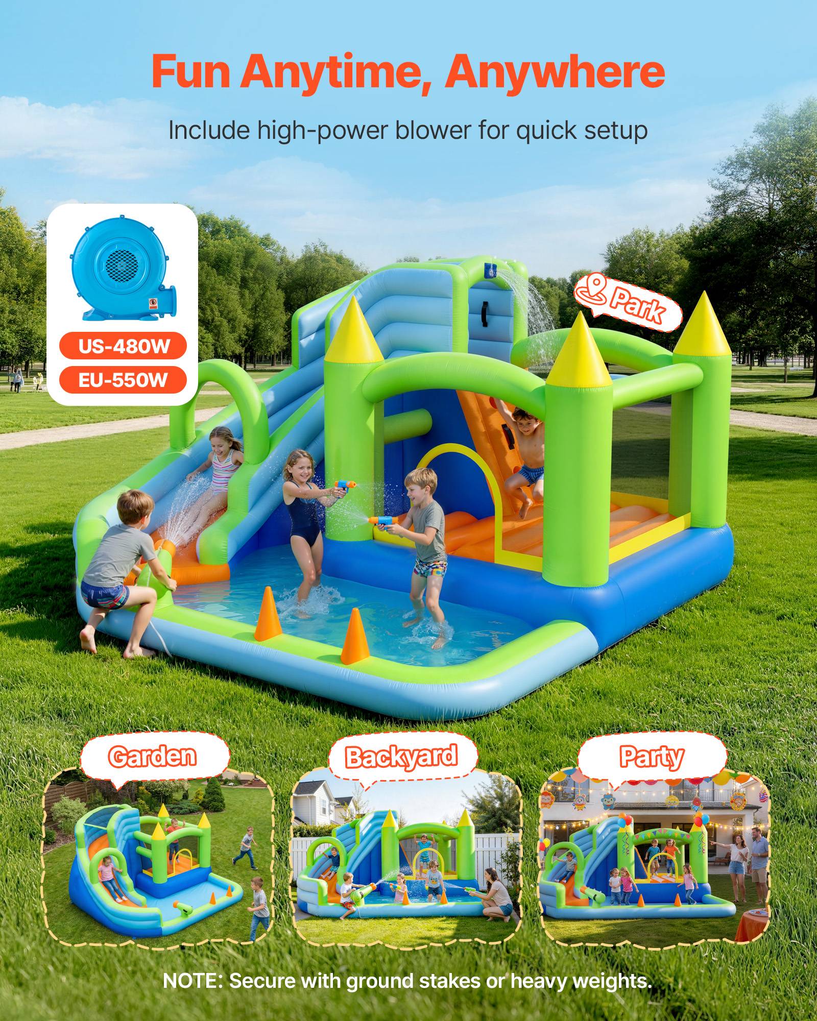Vevor - VEVOR Château Gonflable Aire de Jeux Enfant 344x374x213 cm Toboggan Aquatique - Image 4