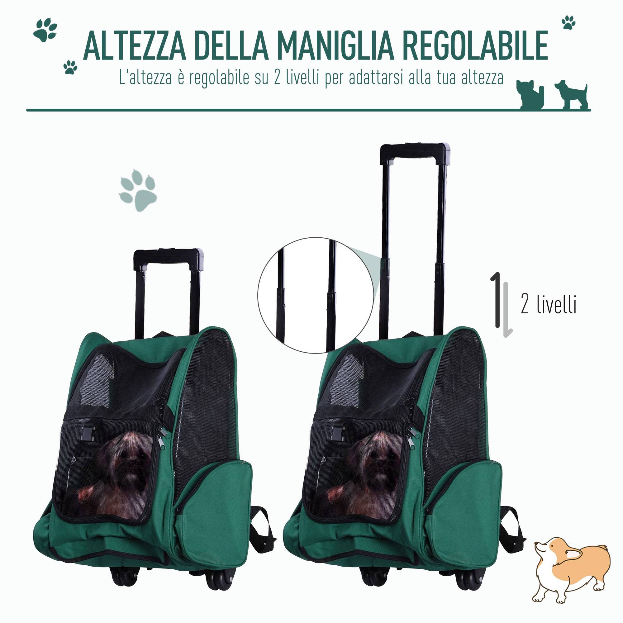 Sac à dos de transport trolley pour chien chat en métal Oxford aéré vert 55cm - ComfortXL Outdoor Living - Image 7