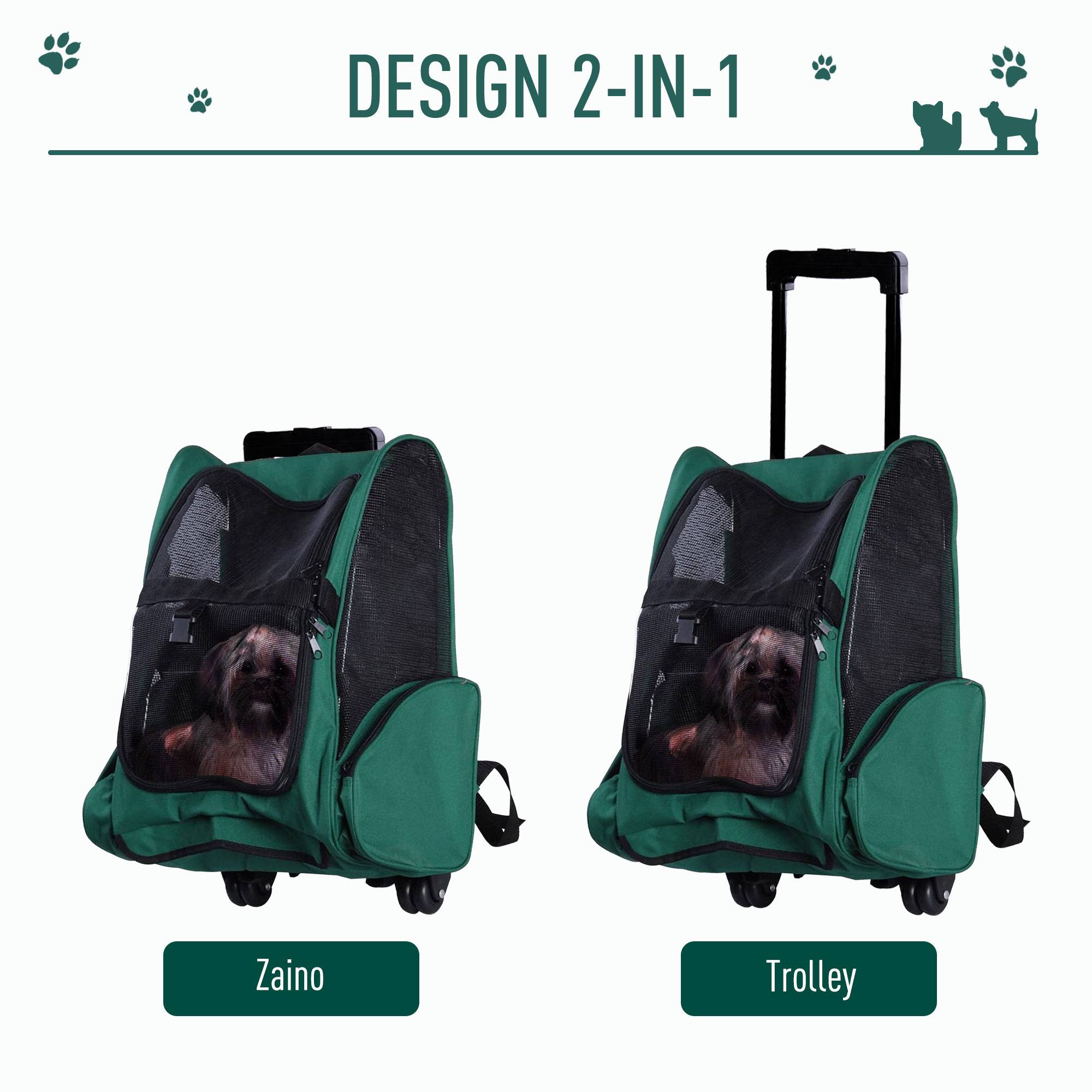 Sac à dos de transport trolley pour chien chat en métal Oxford aéré vert 55cm - ComfortXL Outdoor Living - Image 6