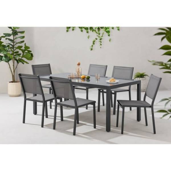 MARKET24 - Ensemble table de jardin 6 personnes : Table + 6 chaises - Structure en aluminium - L180 x P 90 x H 72 cm - Gris anthracite - Image 1