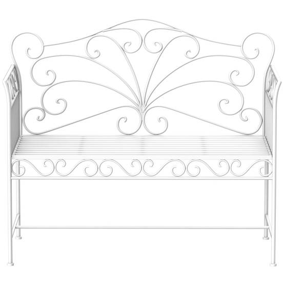 ComfortXL - Banc de jardin 2 places métal blanc 111 x 50 x 98 cm extérieur terrasse dossier décoratif résistant aux intempéries - Image 2