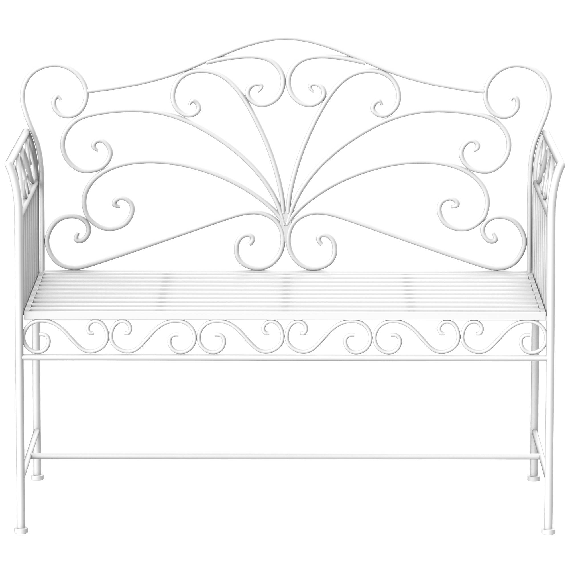 ComfortXL - Banc de jardin 2 places métal blanc 111 x 50 x 98 cm extérieur terrasse dossier décoratif résistant aux intempéries - Image 2