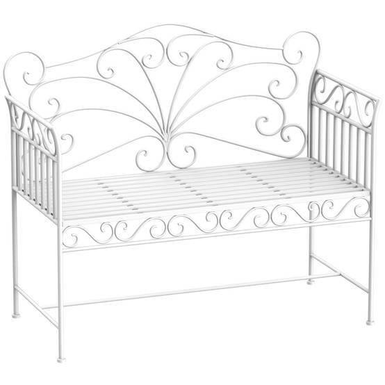 ComfortXL - Banc de jardin 2 places métal blanc 111 x 50 x 98 cm extérieur terrasse dossier décoratif résistant aux intempéries - Image 10