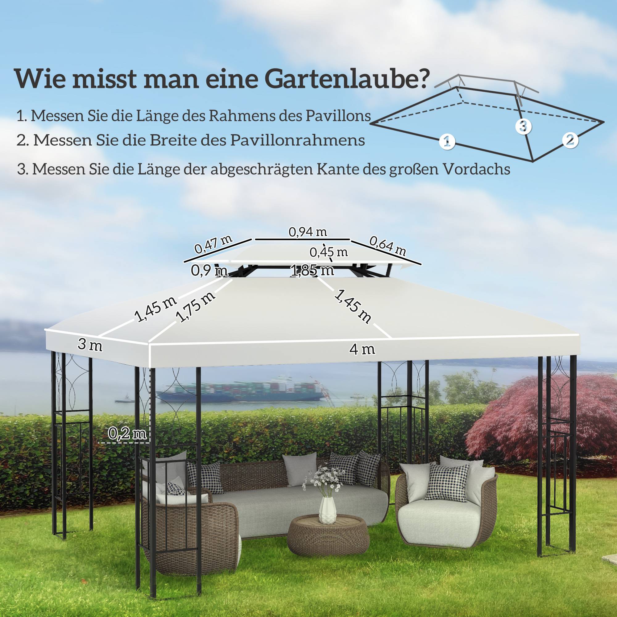 Toit de rechange pour pavillon de jardin polyester blanc crème 300 x 400 x 20 cm - PANGIVO - Image 5