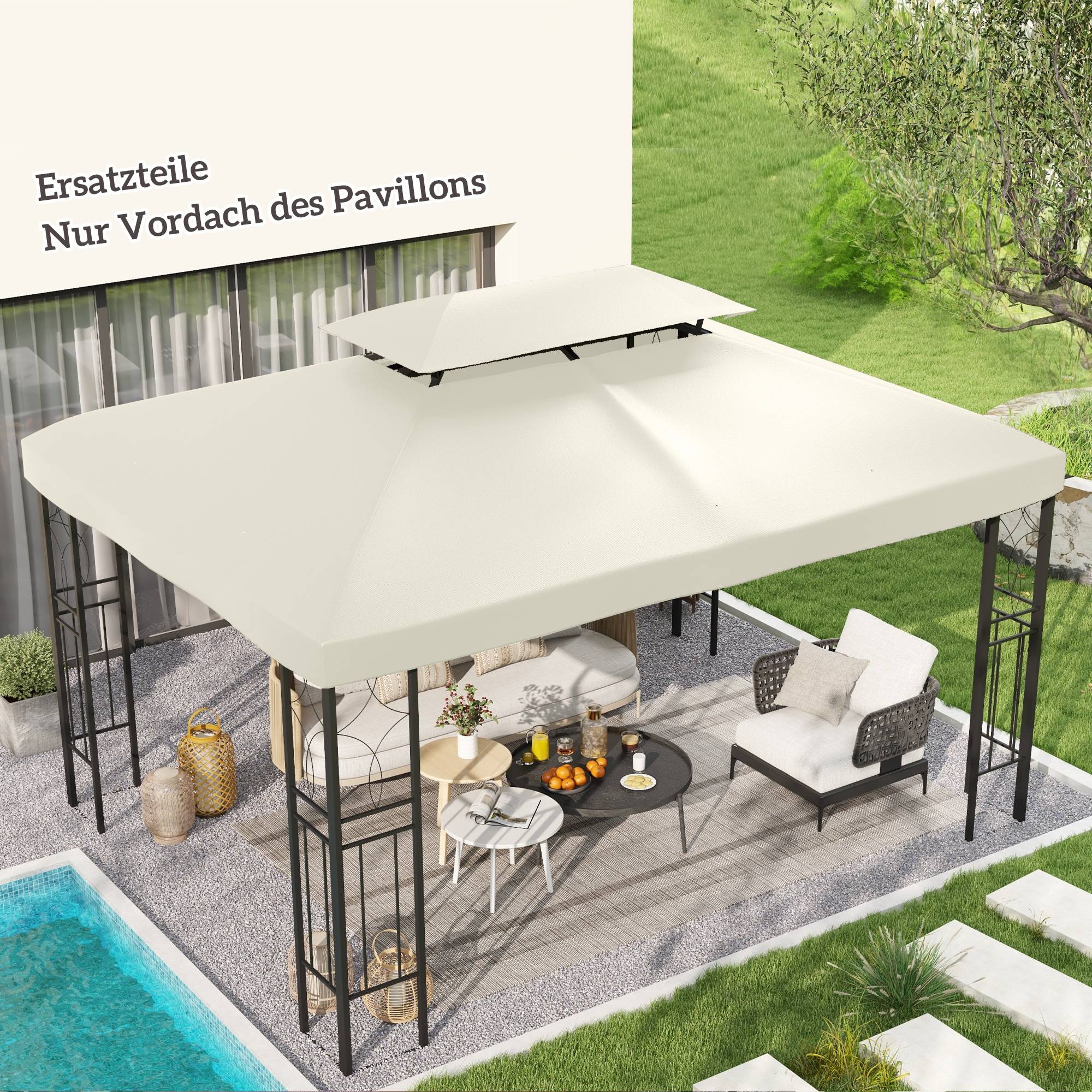 Toit de rechange pour pavillon de jardin polyester blanc crème 300 x 400 x 20 cm - PANGIVO - Image 3