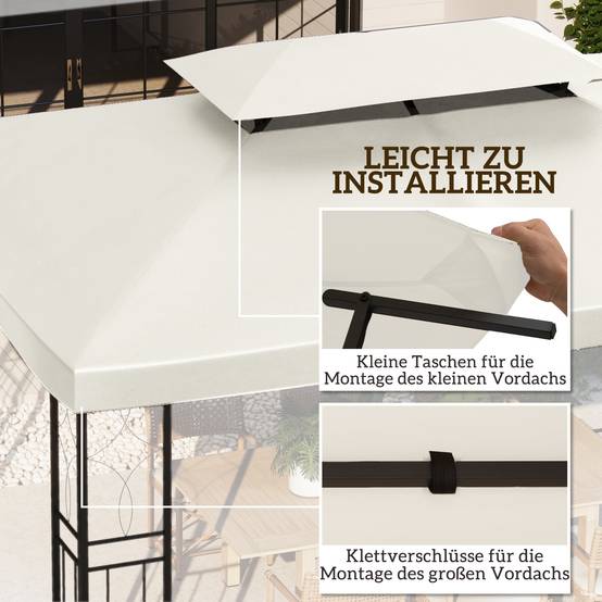 Toit de rechange pour pavillon de jardin polyester blanc crème 300 x 400 x 20 cm - PANGIVO - Image 7