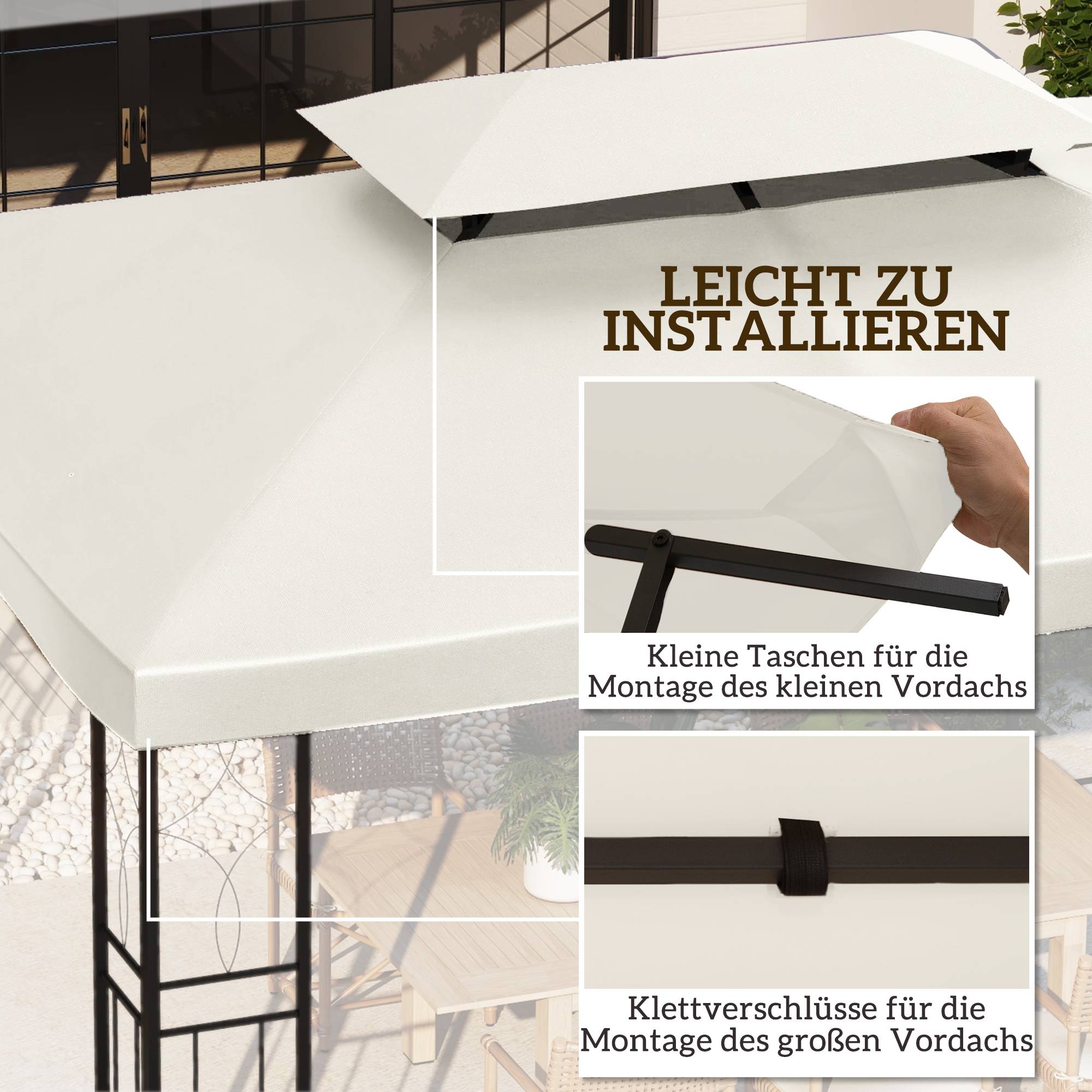 Toit de rechange pour pavillon de jardin polyester blanc crème 300 x 400 x 20 cm - PANGIVO - Image 7