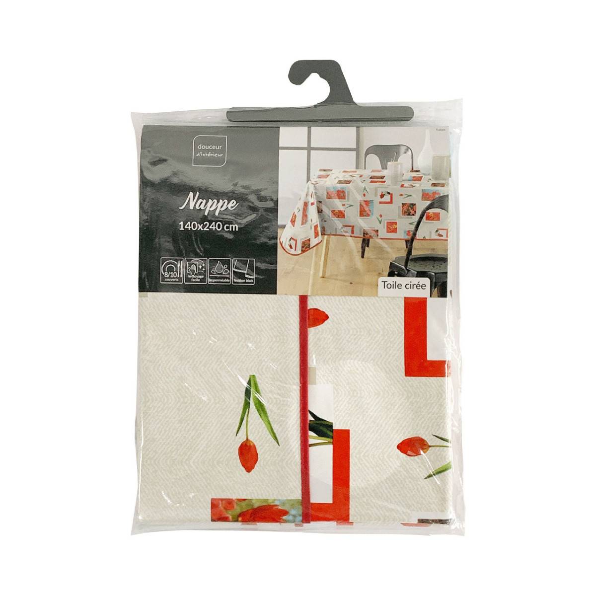 Nappe Toile Cirée "Tulipe" 140x240cm Rouge - Image 2
