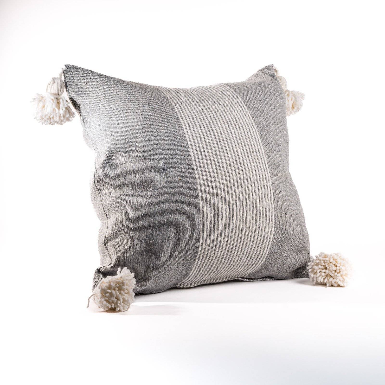 Housse de coussin à pompons - Gris et Blanc - Image 2