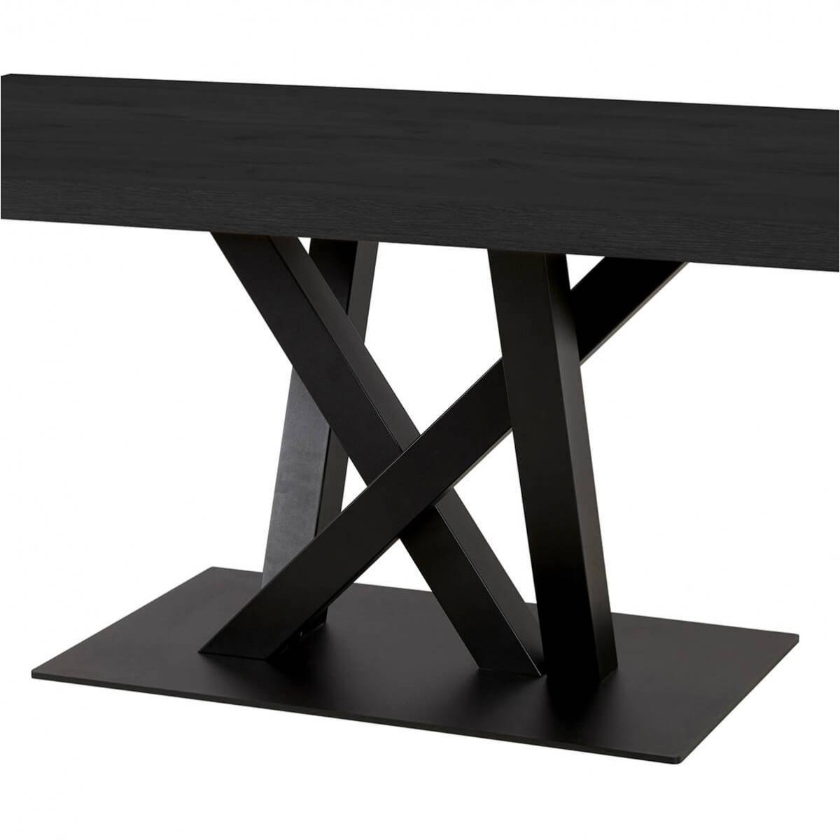 Table Rectangulaire 230cm Aspect Bois Noir Piètement Croisé Métal Noir - NOX - Image 3