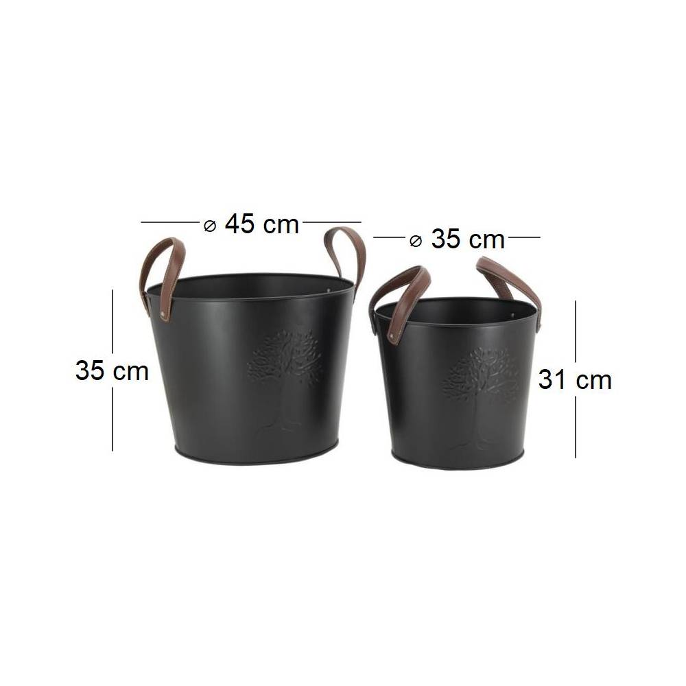 Aubry Gaspard - Seaux en métal noir et cuir (lot de 2) - Imagen 3