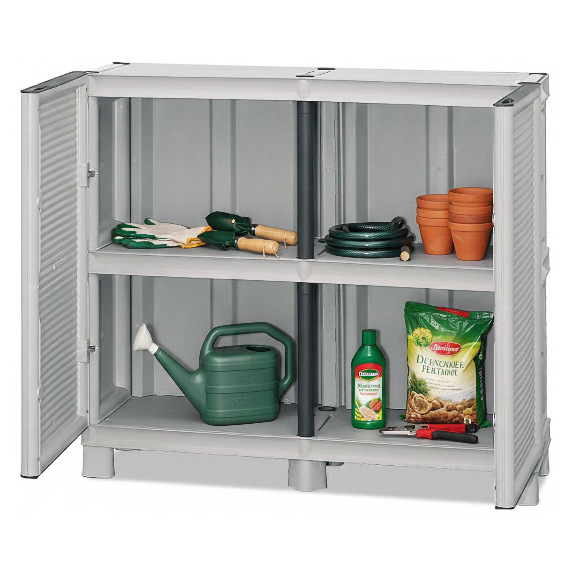 Dmora - Armoire d'extérieur Dbiondin, Mobilier d'extérieur, Armoire de balcon polyvalente, Armoire d'extérieur, Gris clair, 100x39h92 cm - Dmora - Imagen 1