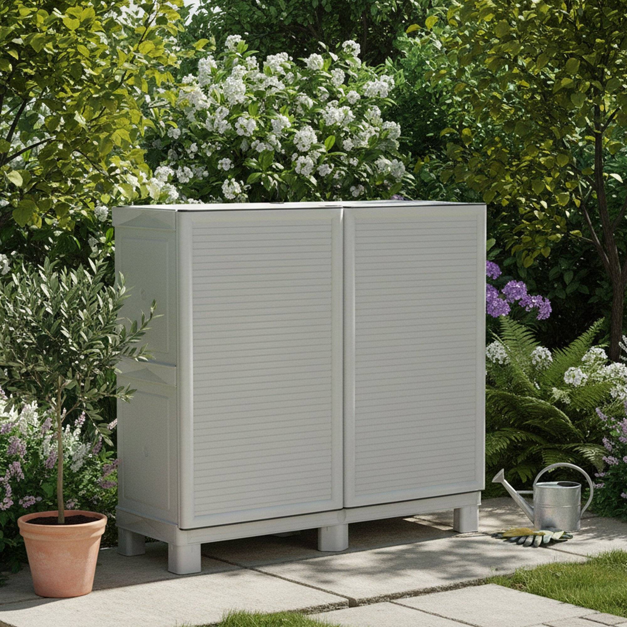 Dmora - Armoire d'extérieur Dbiondin, Mobilier d'extérieur, Armoire de balcon polyvalente, Armoire d'extérieur, Gris clair, 100x39h92 cm - Dmora - Imagen 2