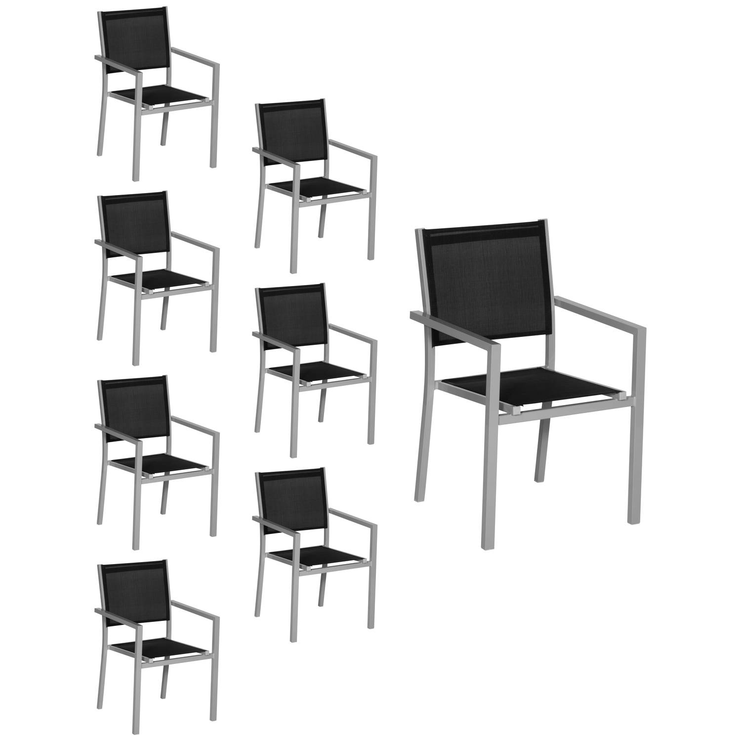 Happy Garden - Lot de 8 chaises en aluminium gris - textilène noir - HAPPY GARDEN - Imagen 1