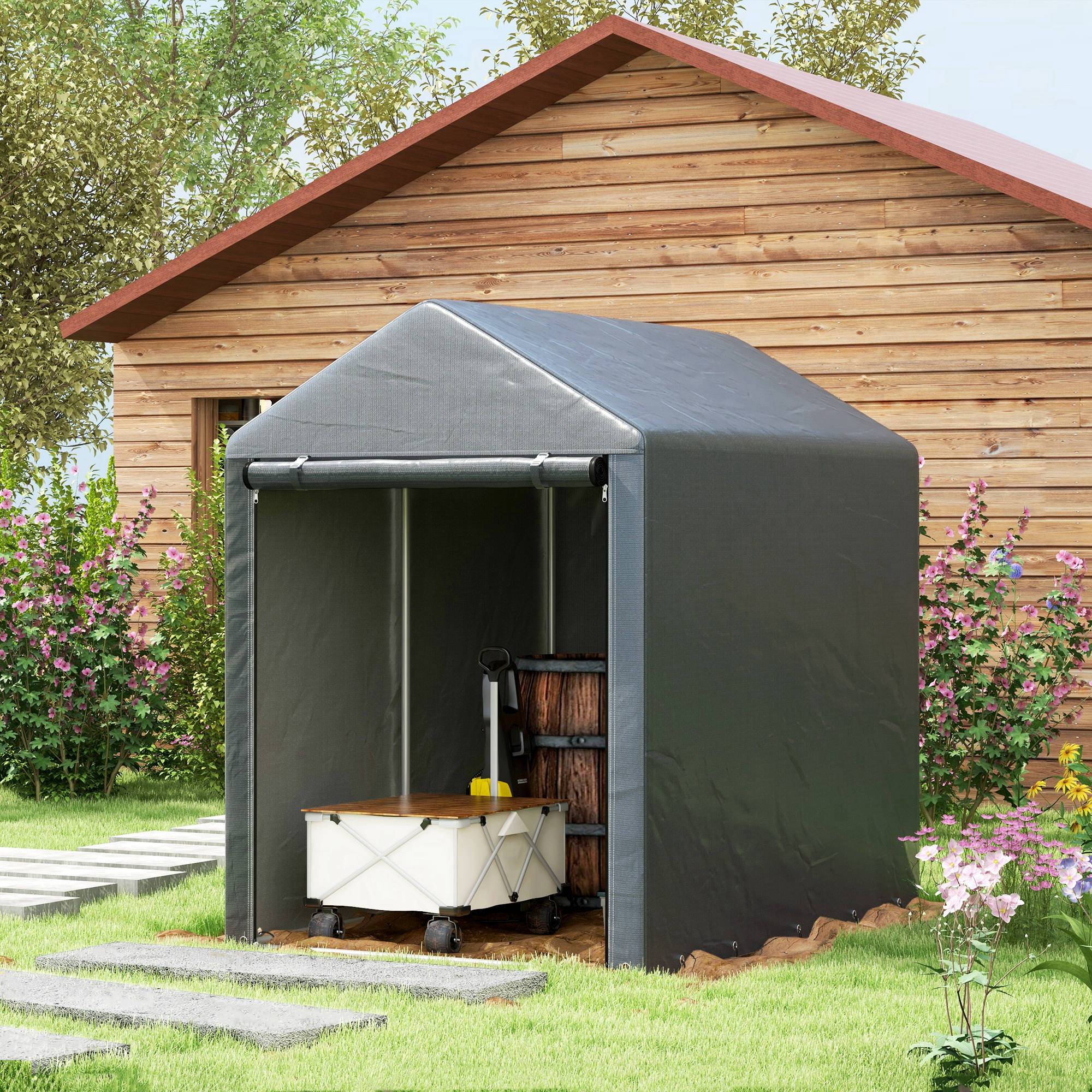 ComfortXL - Abri vélos motos métal galvanisé jardin rangement extérieur 120x179x165cm gris - ComfortXL Outdoor Living - Image 4
