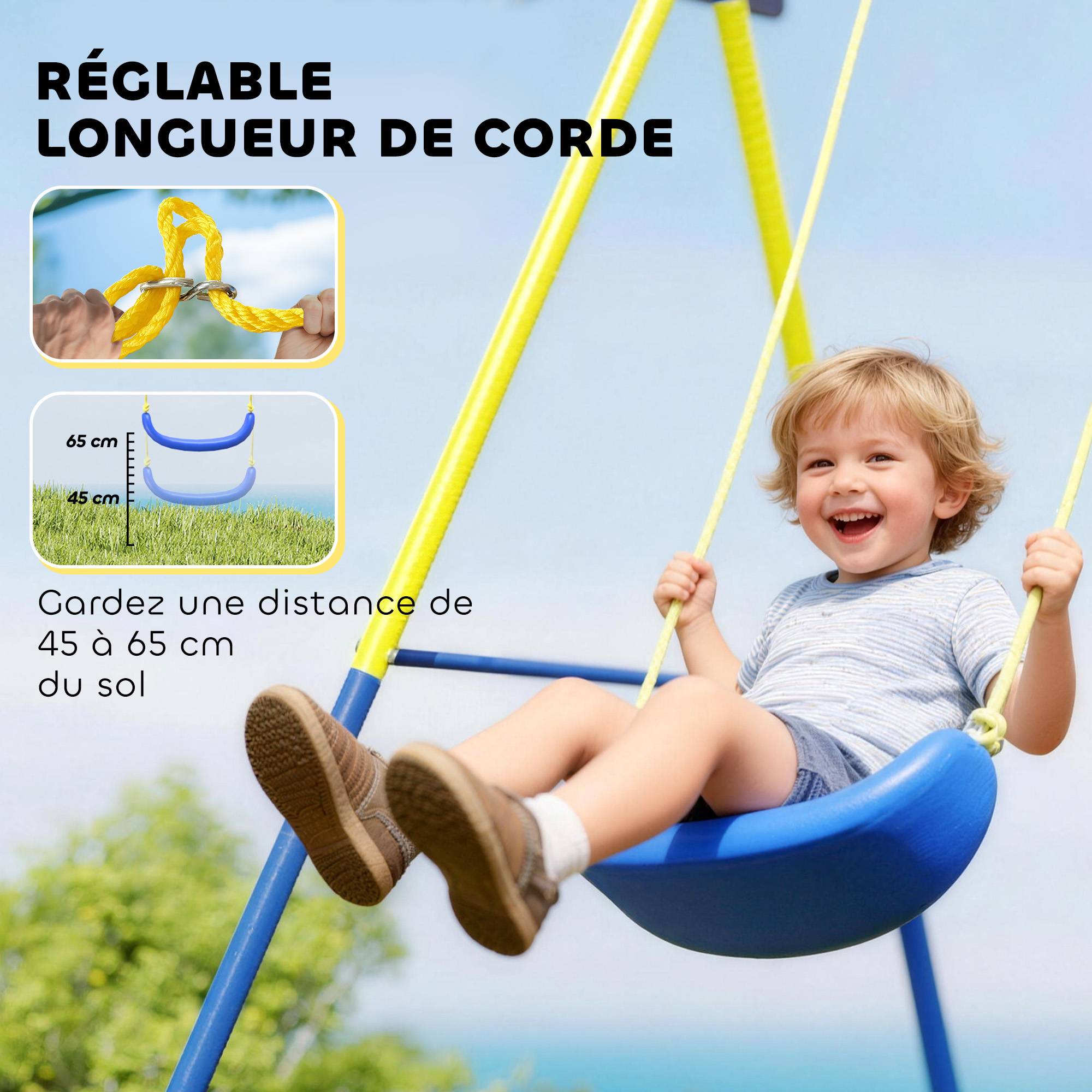 Balançoire Portique Enfants 4-en-1, avec Balançoire Nid, Panier de Basket et Cage de Football, Aire de Jeux, Multicolore - Image 8