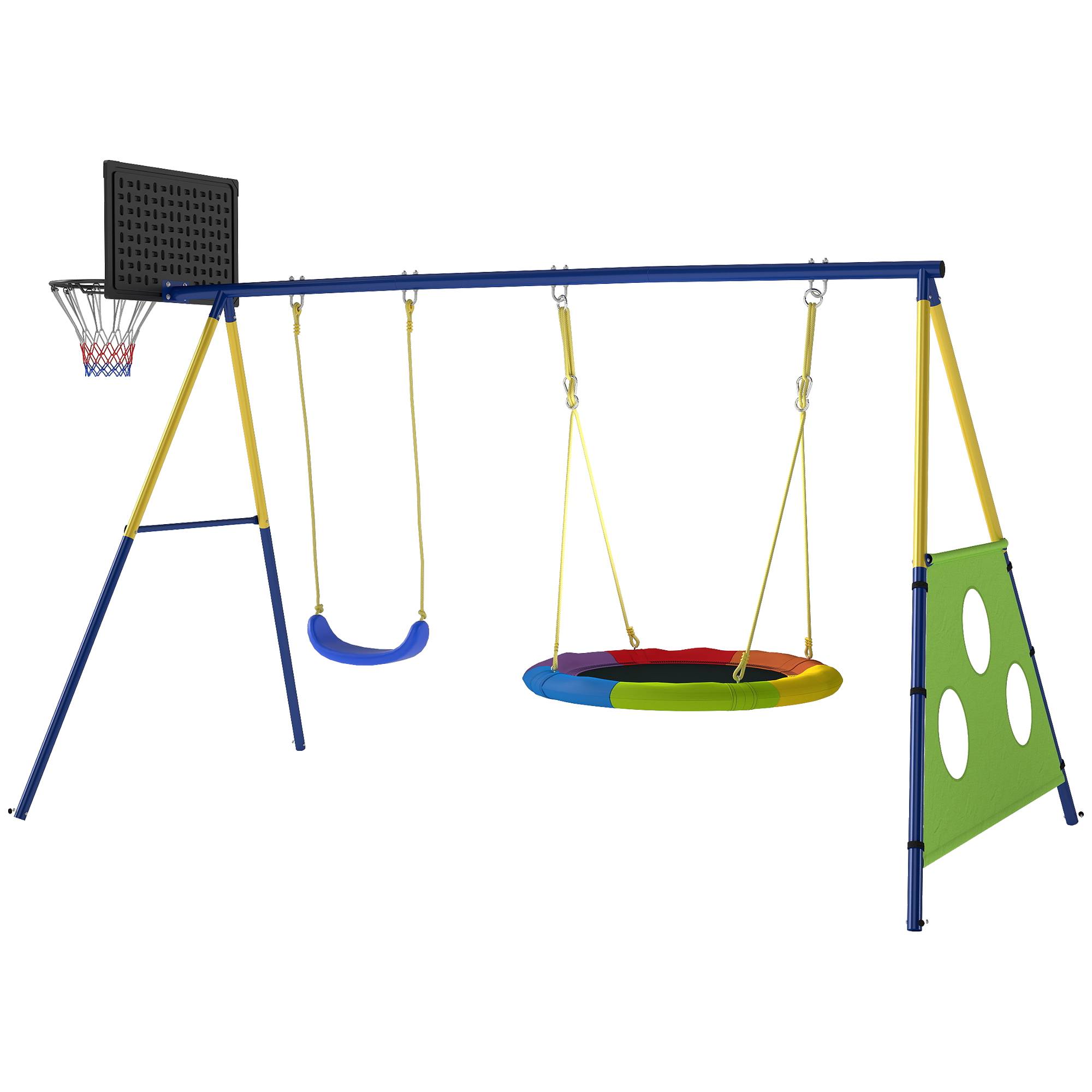 Balançoire Portique Enfants 4-en-1, avec Balançoire Nid, Panier de Basket et Cage de Football, Aire de Jeux, Multicolore - Image 2
