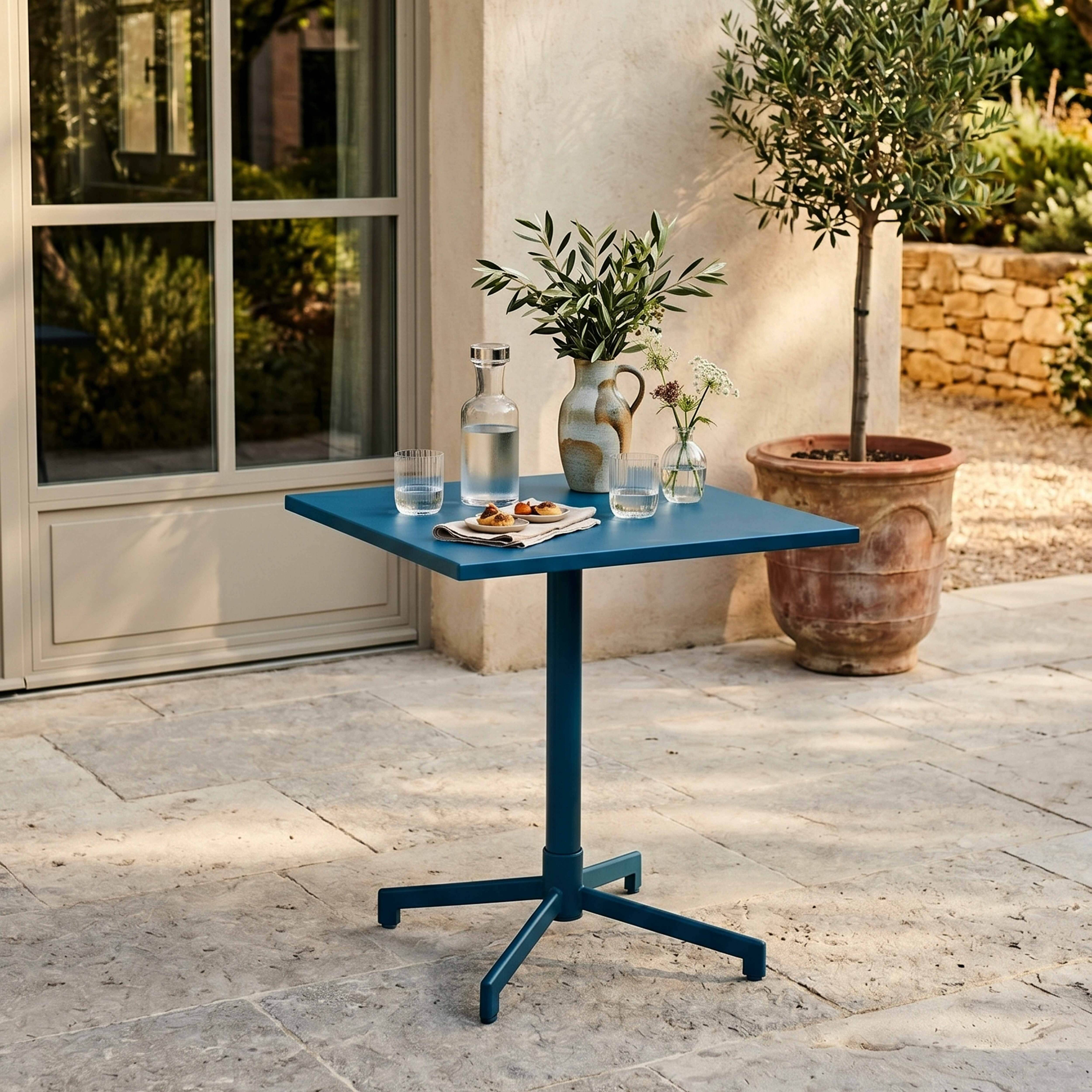 Oviala - Table de jardin bistrot avec plateau rabattable 70 cm bleu pacific Palavas - Oviala - Image 2