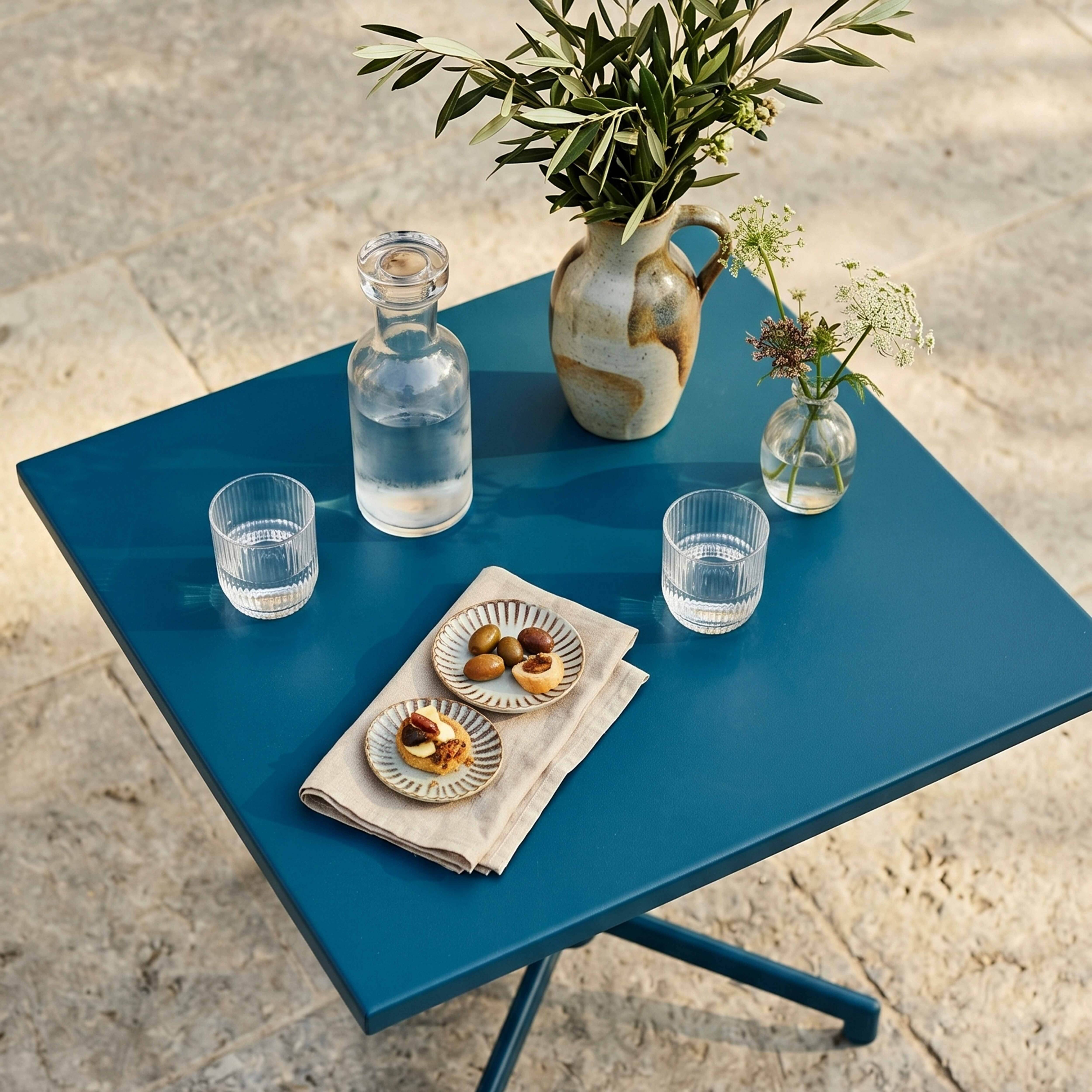 Oviala - Table de jardin bistrot avec plateau rabattable 70 cm bleu pacific Palavas - Oviala - Image 3