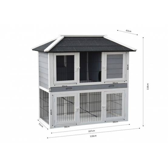Cage Clapier Enclos lapin Extérieur en bois de haute qualité pour lapins 118x118x63cm-Modèle 034 Villa de ville - Image 5