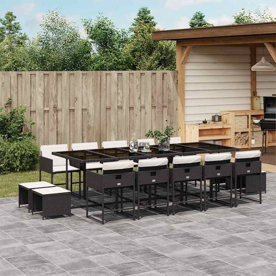 Ensemble Table et Chaises de Jardin 14 Personnes, Modèle Encastrable Résine Noire & Coussins Crème – ComfortXL Outdoor Living - Image 1
