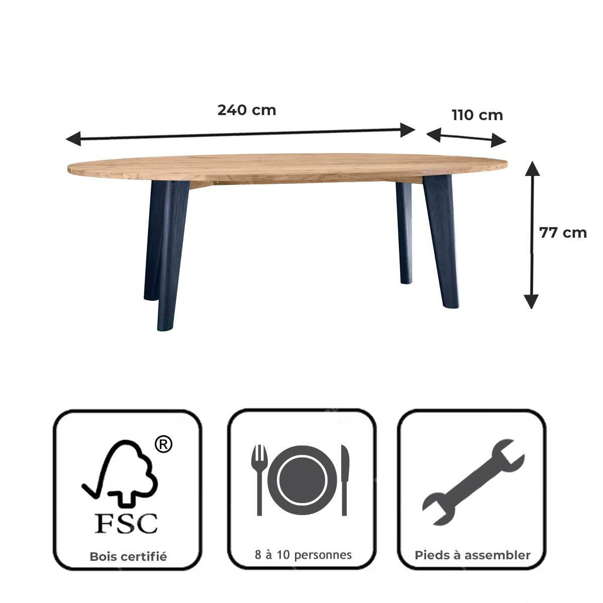 Gecko Jardin - Table en teck recyclé 240 cm, Elfe - Gecko Jardin - Imagen 9