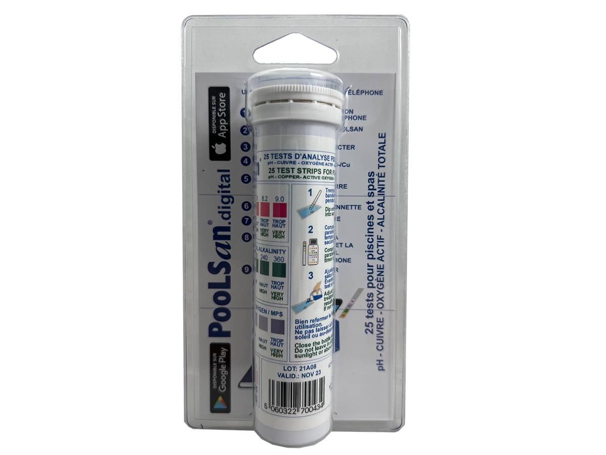 Poolsan - BSI - Bandelettes De Test - Mesure La Qualité De l'Eau - Test PooLStrips - Piscine Et Spa - 4 en 1 - 25 Bandelettes - Imagen 3