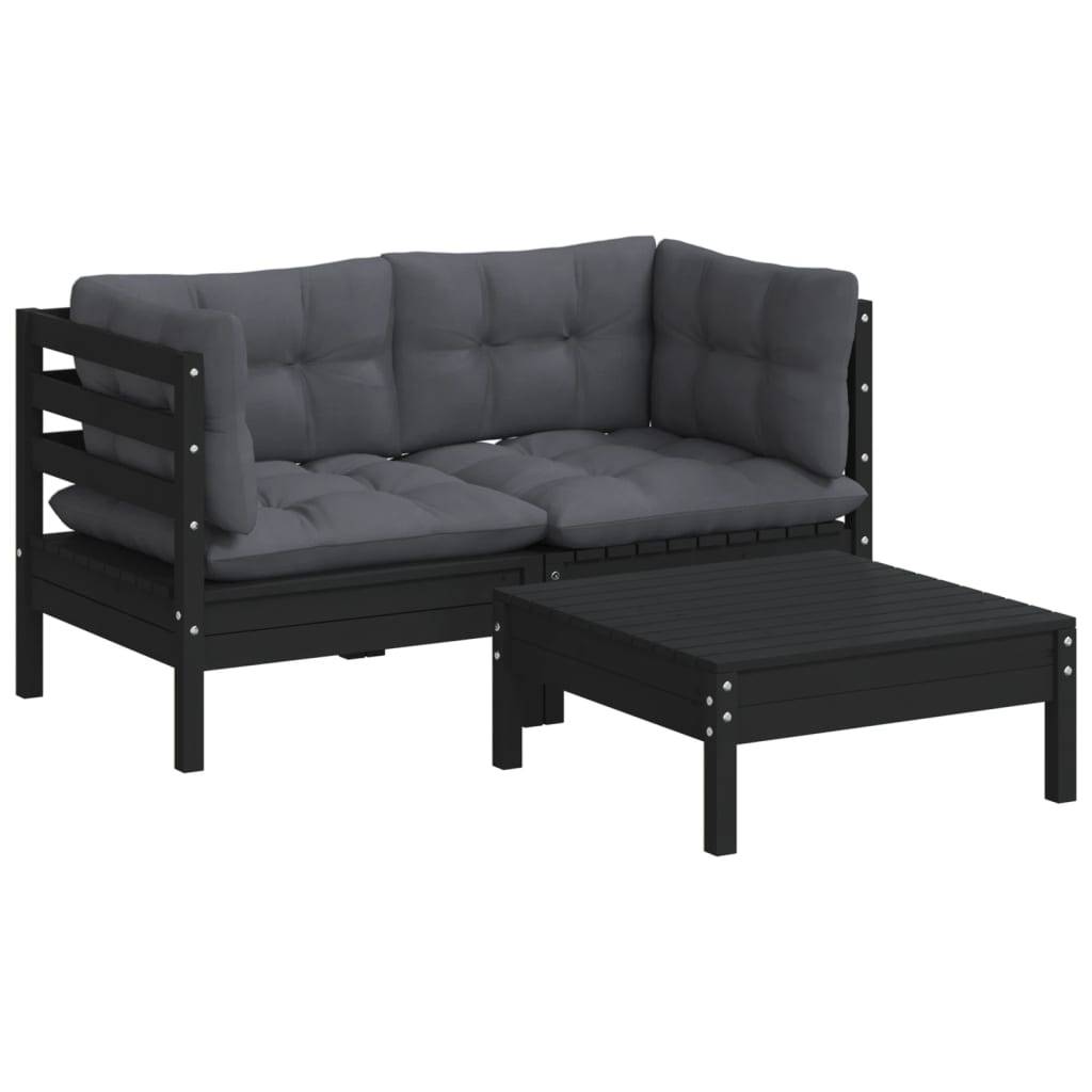 Helloshop26 - Salon de jardin meuble d'extérieur ensemble de mobilier 3 pièces avec coussins anthracite bois de pin - Imagen 1