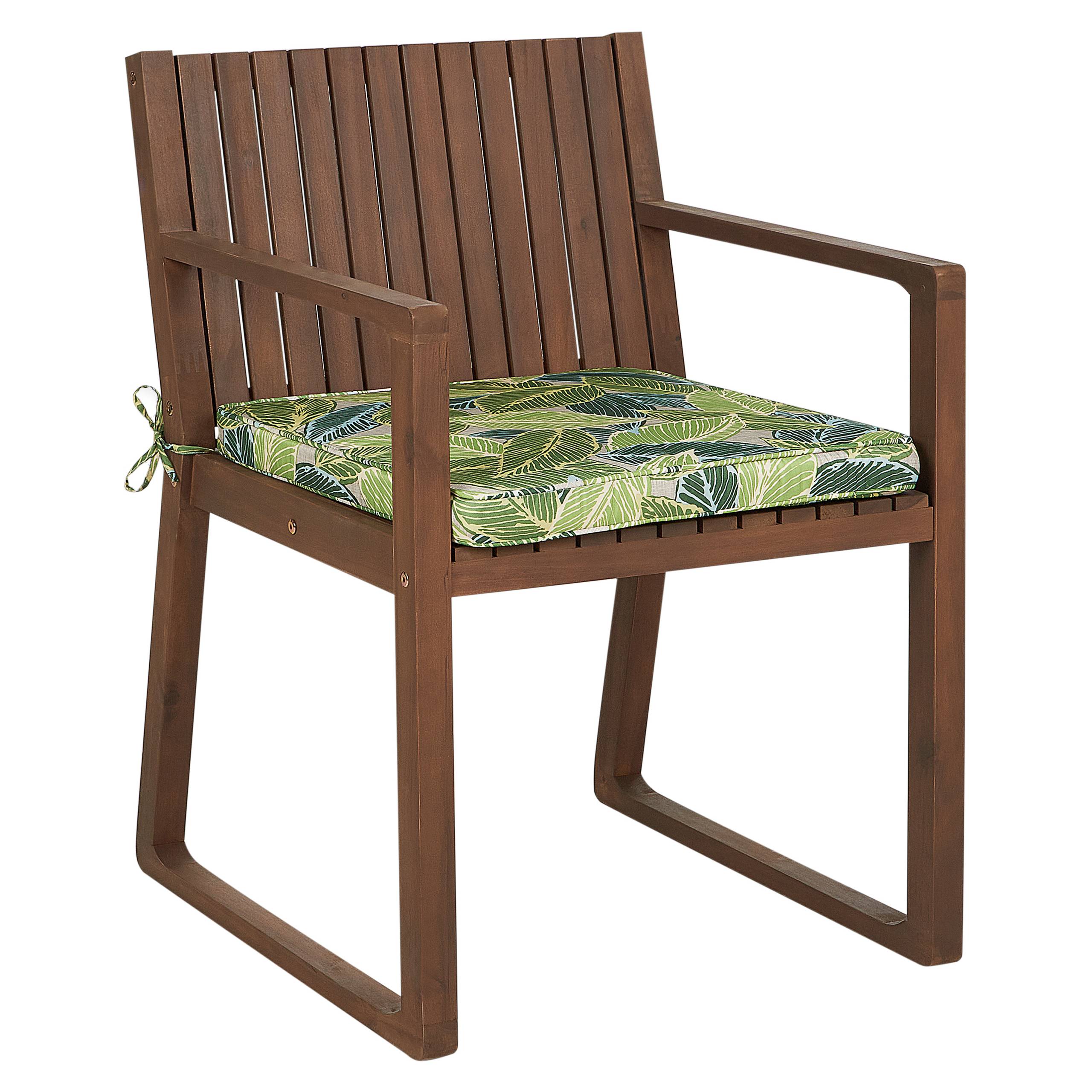 Beliani - Set 8 Chaises de Salle à Manger Extérieur en Bois d'Acacia Foncé avec Coussins au Motif Feuilles Vert Jardin Rustique - Imagen 4