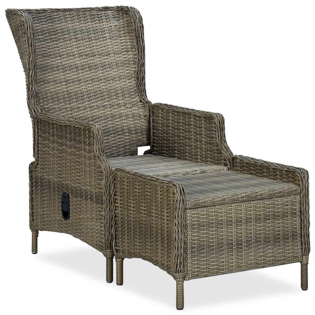 Chaise de jardin inclinable - Fauteuil De Jardin avec tabouret Résine tressée Marron - Image 1
