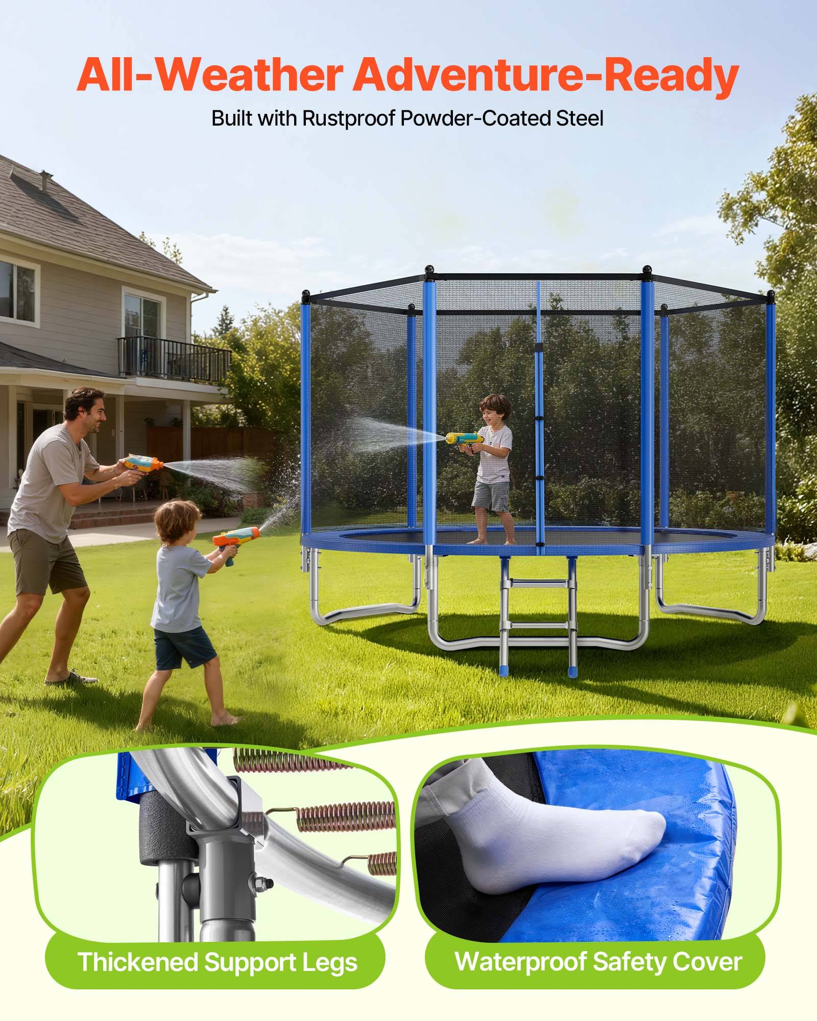Vevor - VEVOR Trampoline extérieur 305 x 305 cm, rond, cadre acier antirouille, filet de sécurité 360°, certifié ASTM, capacité 150 kg. - Image 7