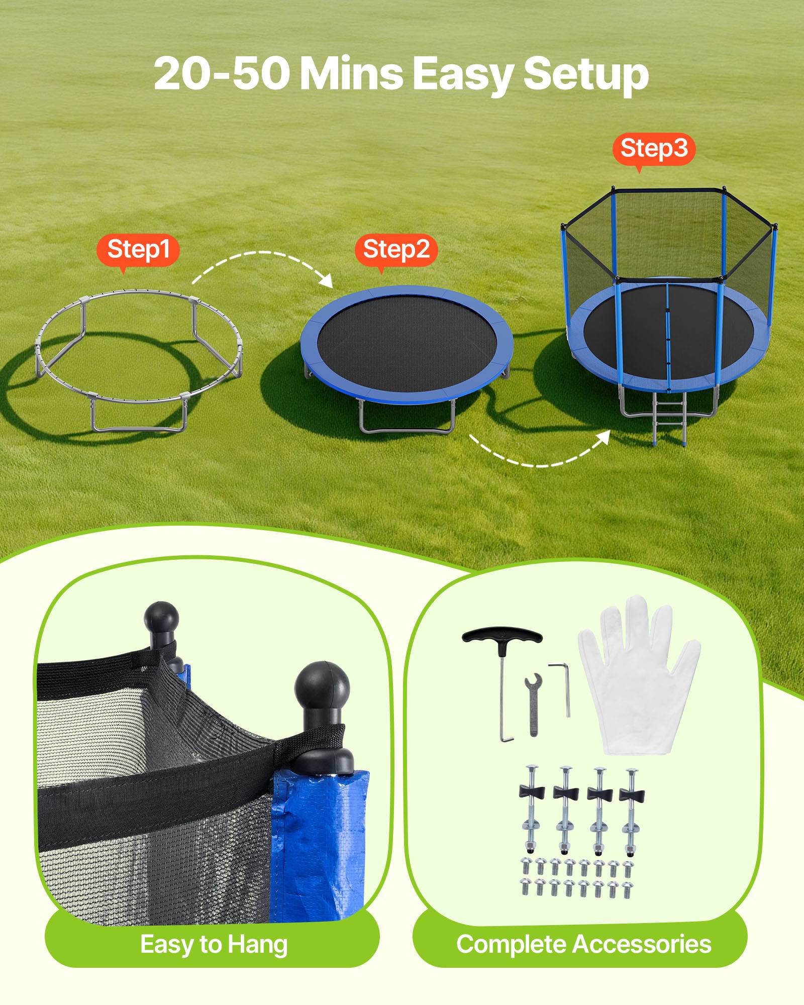 Vevor - VEVOR Trampoline extérieur 305 x 305 cm, rond, cadre acier antirouille, filet de sécurité 360°, certifié ASTM, capacité 150 kg. - Image 5