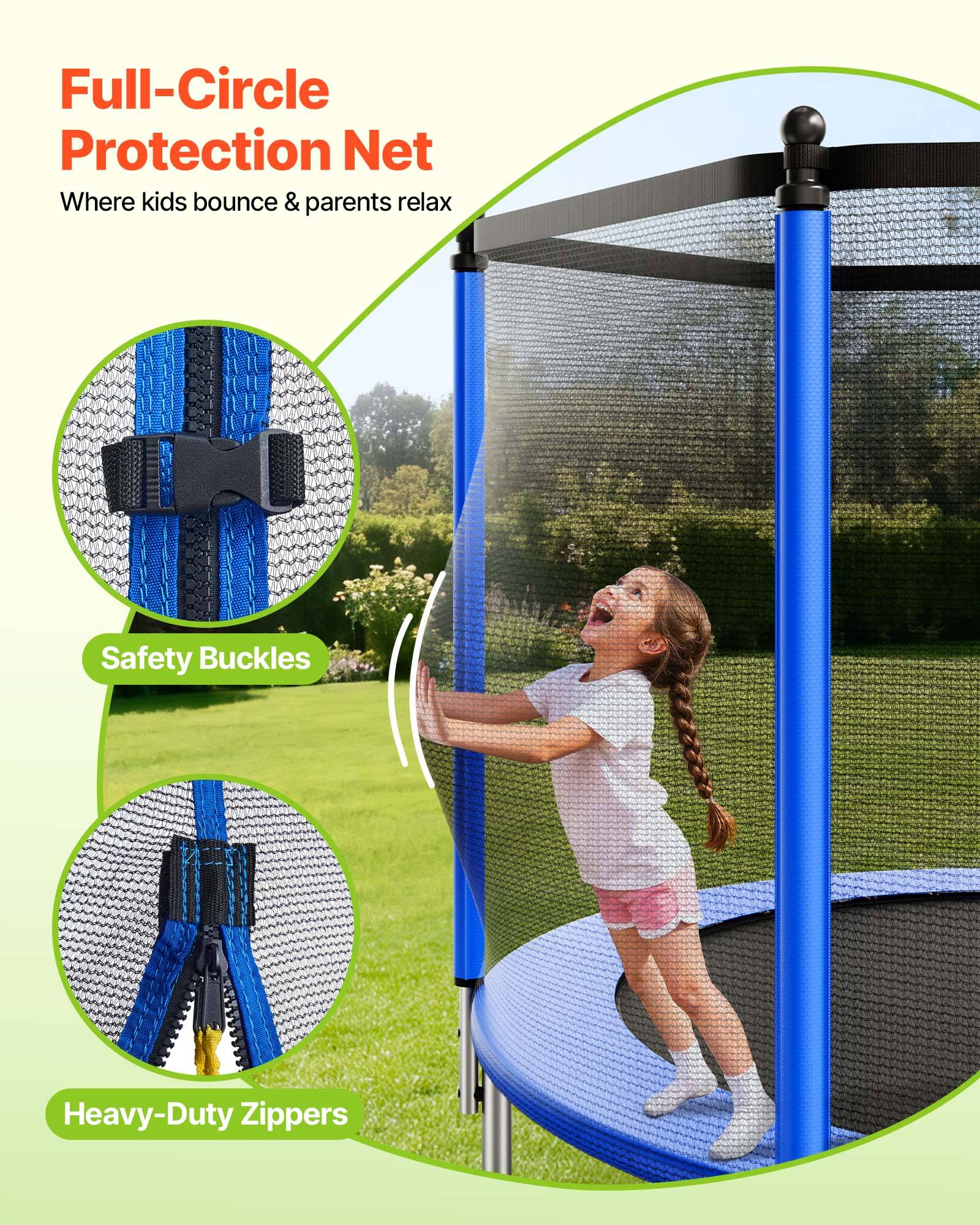 Vevor - VEVOR Trampoline extérieur 305 x 305 cm, rond, cadre acier antirouille, filet de sécurité 360°, certifié ASTM, capacité 150 kg. - Image 3