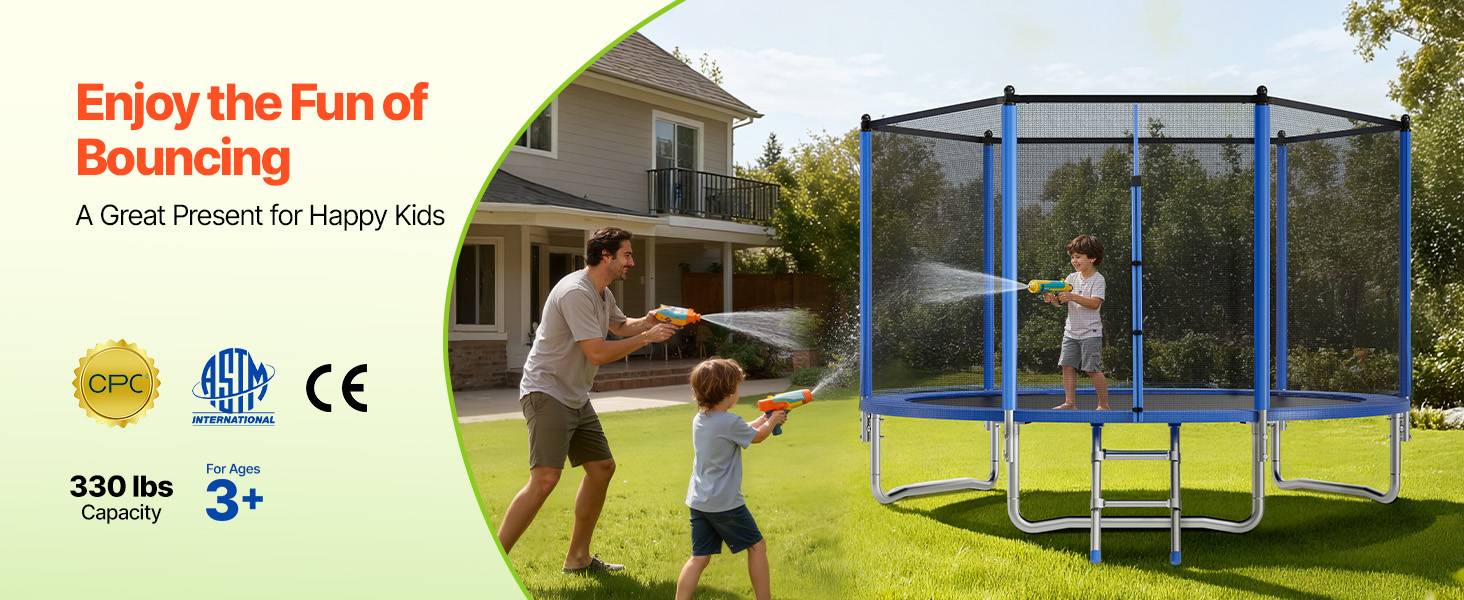 Vevor - VEVOR Trampoline extérieur 305 x 305 cm, rond, cadre acier antirouille, filet de sécurité 360°, certifié ASTM, capacité 150 kg. - Image 9