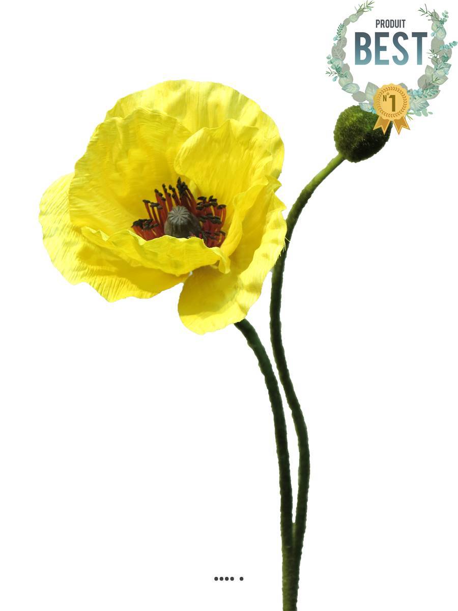 Artificielles - Pavot artificiel H60 cm 1 fleur et 1 bouton Superbe fleur Jaune - BEST - couleur: Jaune - Imagen 1