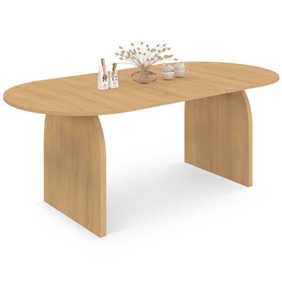 Table à manger extensible japandi ovale EDITH 6-10 personnes en bois façon hêtre 160 - 200 cm - Image 2