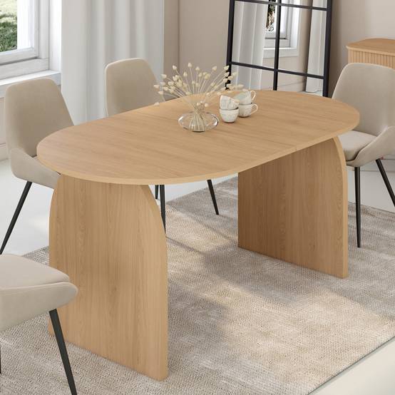 Table à manger extensible japandi ovale EDITH 6-10 personnes en bois façon hêtre 160 - 200 cm - Image 4