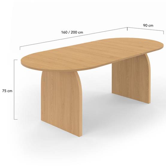 Table à manger extensible japandi ovale EDITH 6-10 personnes en bois façon hêtre 160 - 200 cm - Image 5