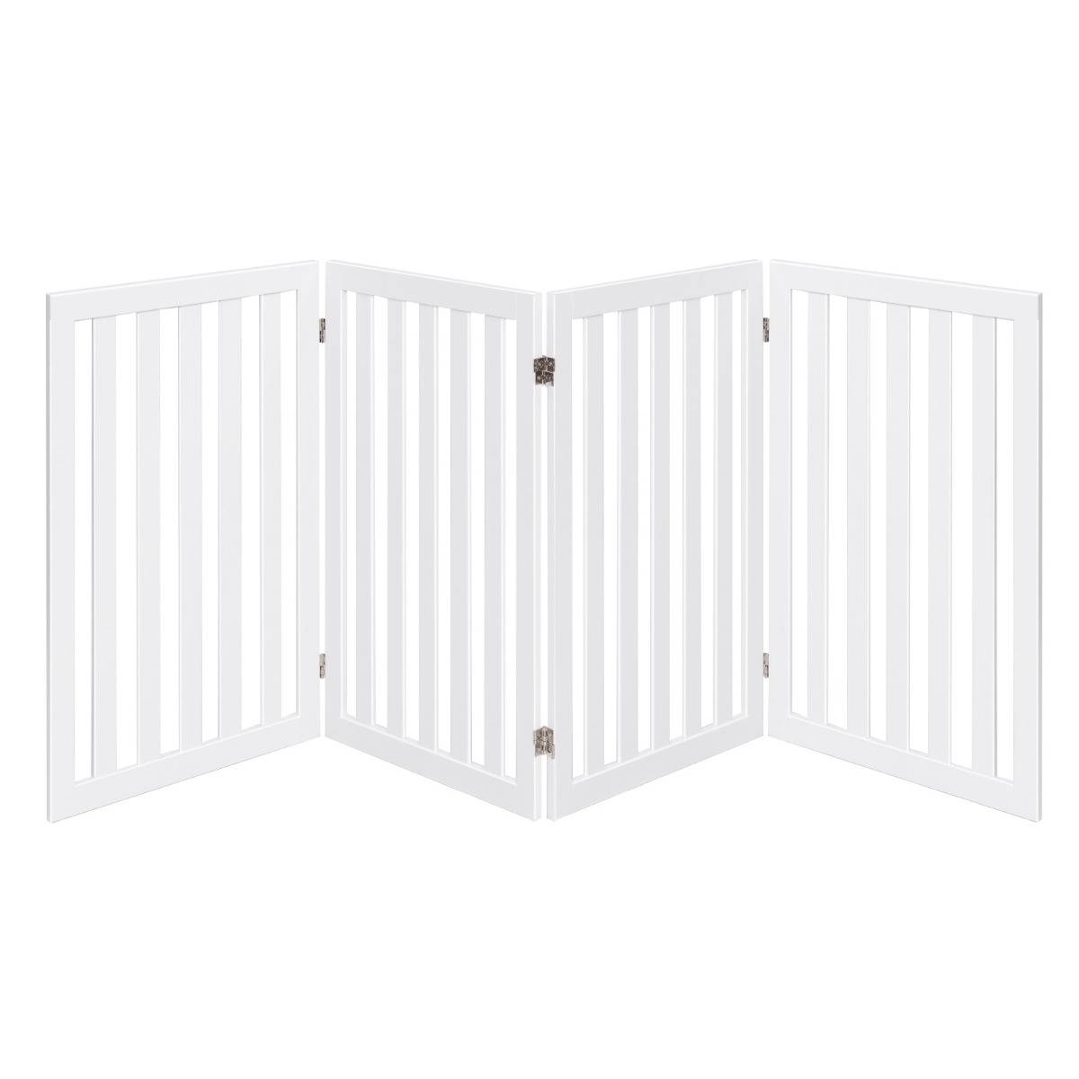 Barrière Autoportante pour Chien 4 Panneaux en Bois Charnières Métalliques à 360° Antidérapants pour Maison Escaliers Blanc
