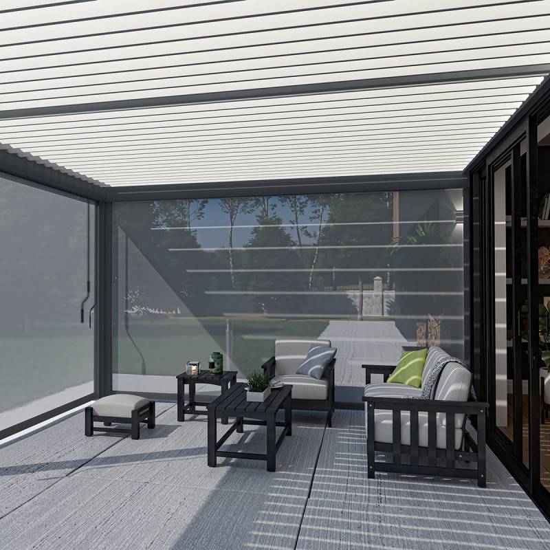 Ombrea - Pergola bioclimatique Ombréa adossée VS - 4x6M bicolore + 2 stores anthracites - Image 3