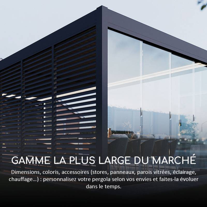 Ombrea - Pergola bioclimatique Ombréa adossée VS - 4x6M bicolore + 2 stores anthracites - Image 8