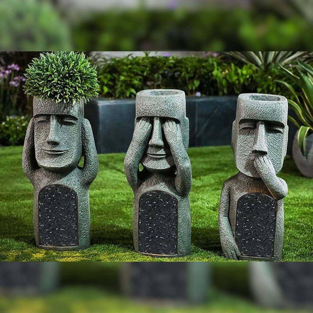Hanah Home - Jardinière Moai en polyrésine Lot de 3 - Imagen 2